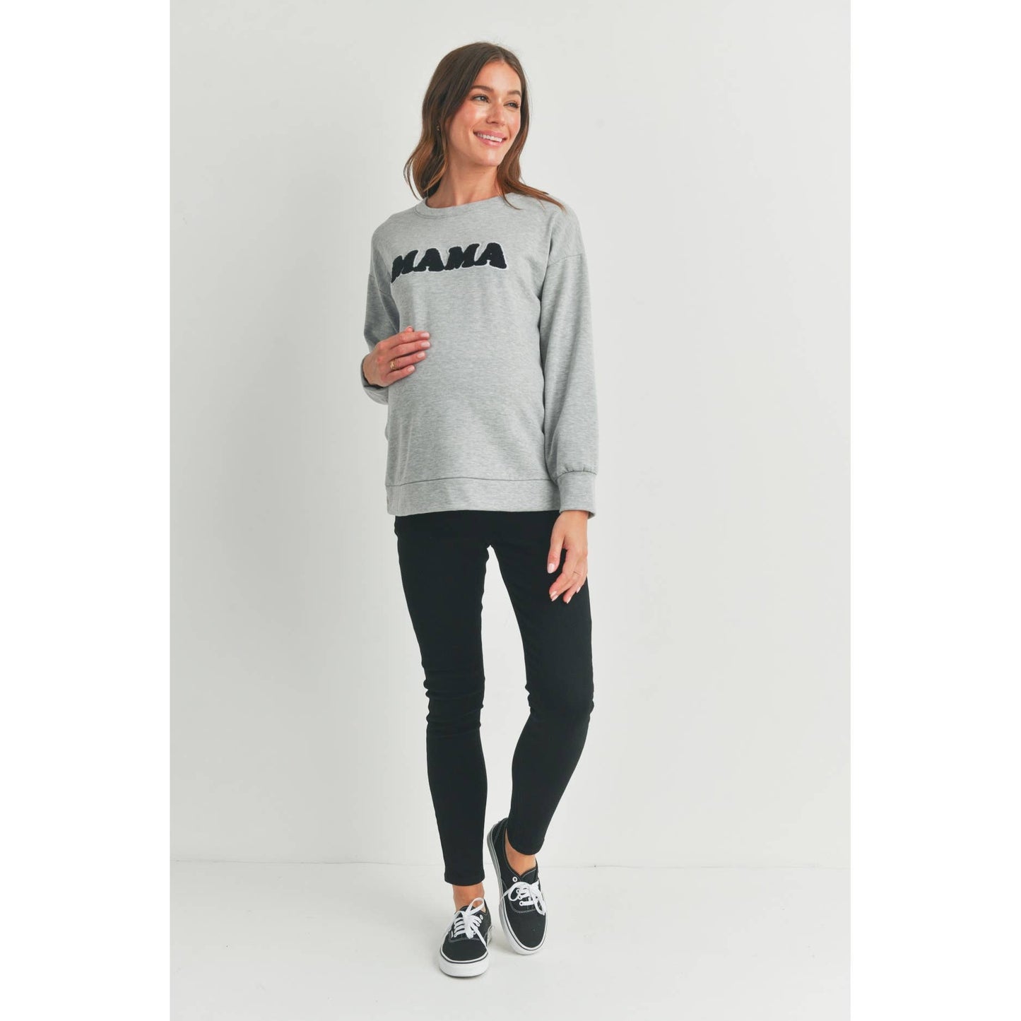 Crewneck Maternity/ Nursing Sweatshirt with Mama Patch: Heather Grey