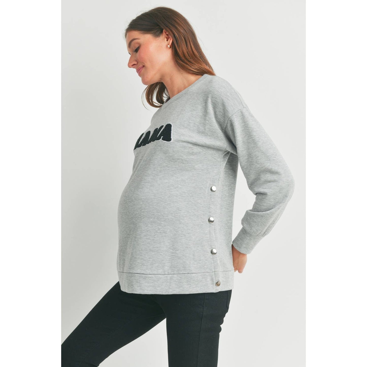 Crewneck Maternity/ Nursing Sweatshirt with Mama Patch: Heather Grey