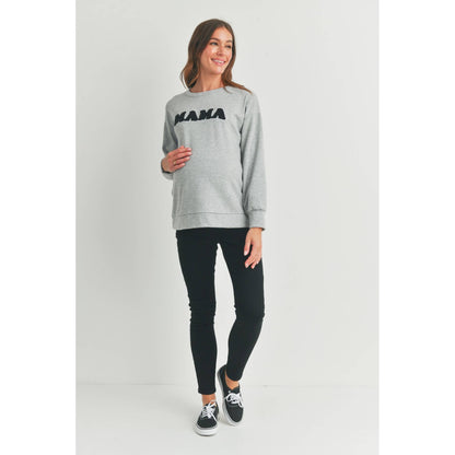 Crewneck Maternity/ Nursing Sweatshirt with Mama Patch: Heather Grey