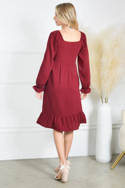 ✦Mommy & Me✦  Smocked Dress Long Sleeve Ruffle Hem Smocking Crepe Midi