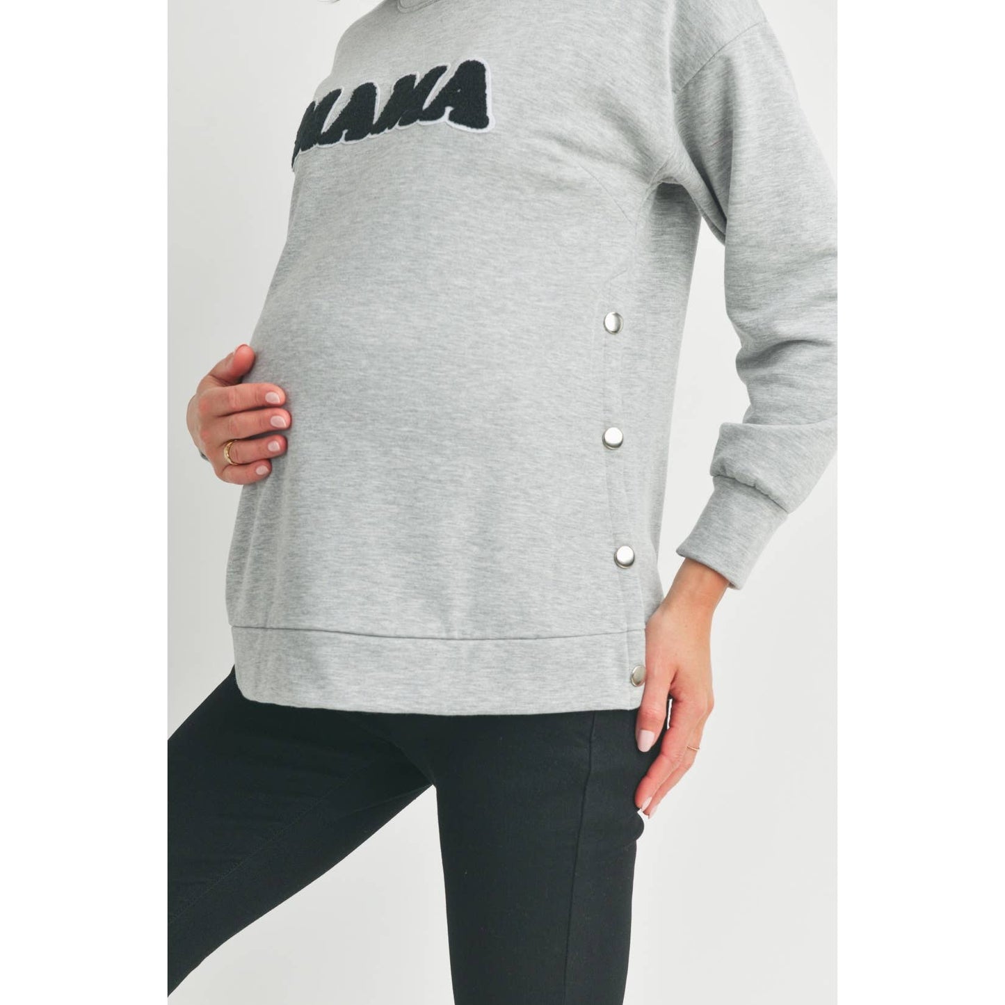 Crewneck Maternity/ Nursing Sweatshirt with Mama Patch: Heather Grey