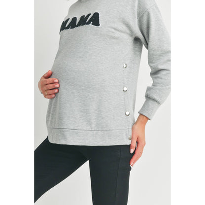 Crewneck Maternity/ Nursing Sweatshirt with Mama Patch: Heather Grey