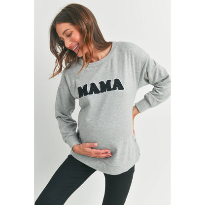Crewneck Maternity/ Nursing Sweatshirt with Mama Patch: Heather Grey