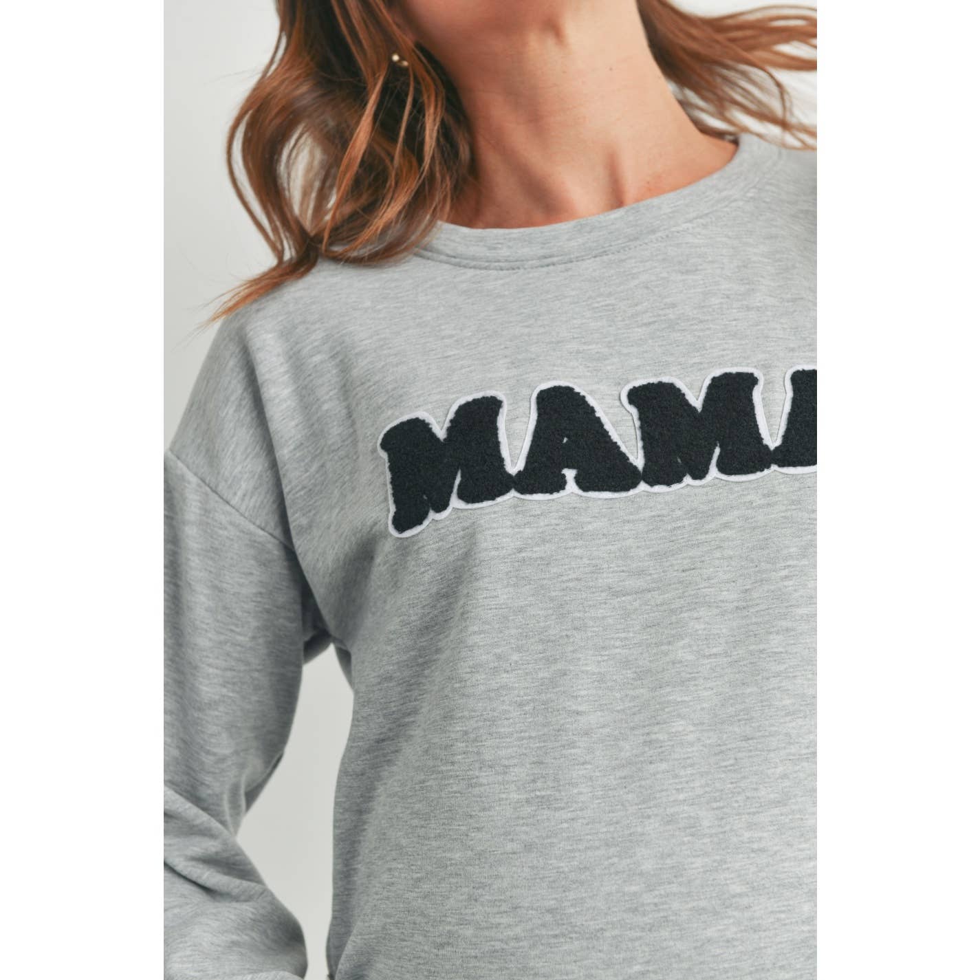 Crewneck Maternity/ Nursing Sweatshirt with Mama Patch: Heather Grey
