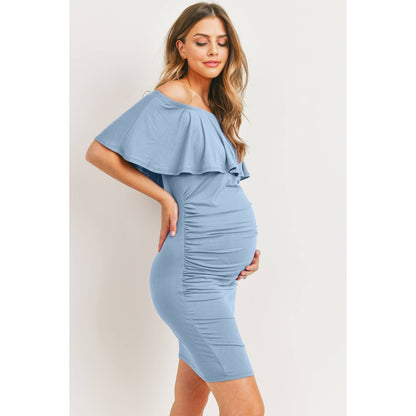 Mini Ruffle Off Shoulder Ruched Maternity Dress