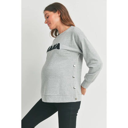 Crewneck Maternity/ Nursing Sweatshirt with Mama Patch: Heather Grey