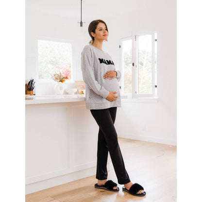 Crewneck Maternity/ Nursing Sweatshirt with Mama Patch: Heather Grey