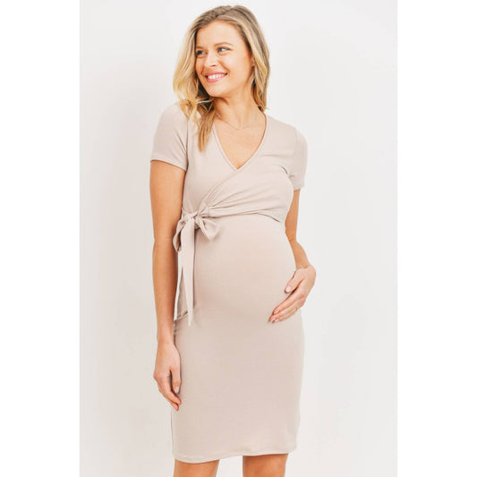 Soft Baby Terry Maternity Nursing Wrap Dress (Taupe)